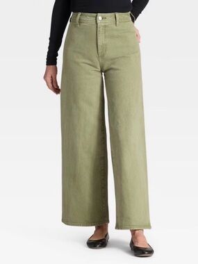 High-Rise Wide-Leg Jeans in Olive Green